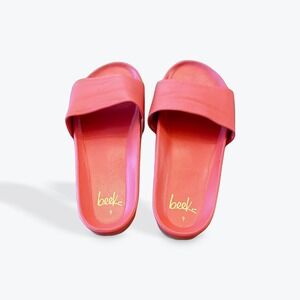 Beek Women Leather Slide Sandals Coral Pink Gold Stud Accents Size 9